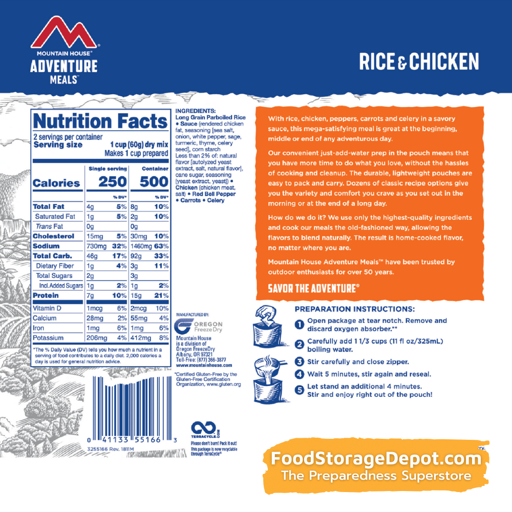 Freeze-Dried Rice and Chicken Pouch - Mountain House (GF) Gluten Free