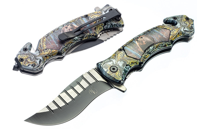 Emergency Pocket Knife with Window Breaker and Seat-Belt Cutter (4.75" Blade)