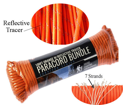 Paracord with Reflective Tracer - 7-Strand-100 Feet