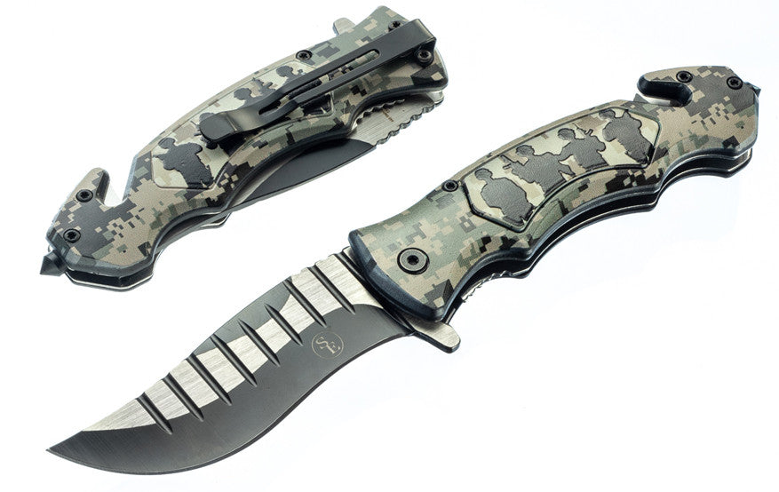 Tactical Emergency 4.75" Pocket Knife (with Window Breaker & Seat-Belt Cutter)